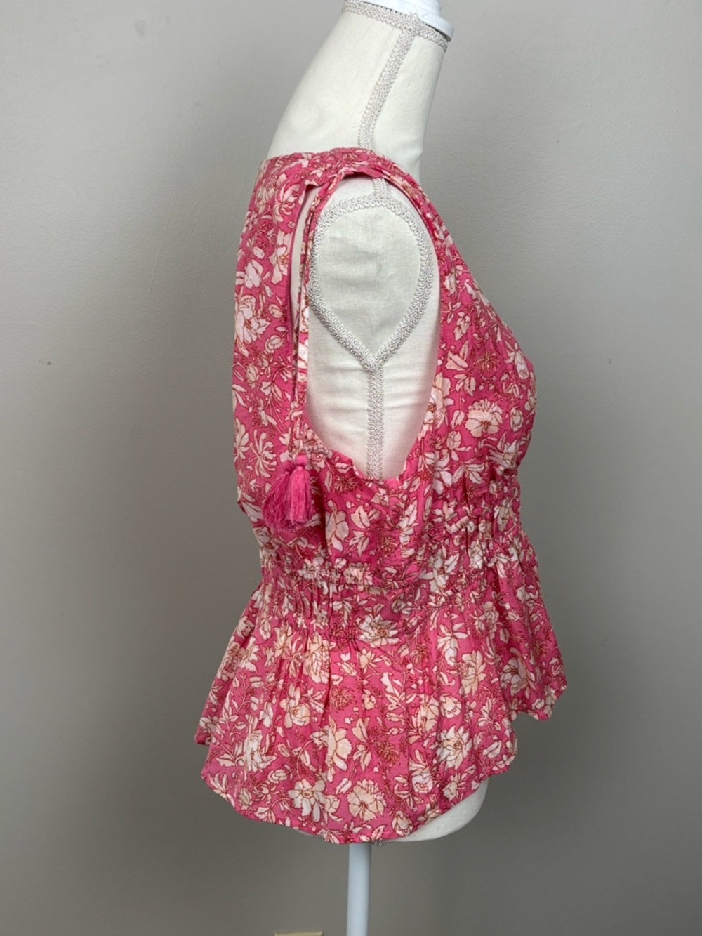 J Crew Top Womens Lg Pink White V-Neck Cotton Voile in Tossed Floral Blouse - Picture 8 of 13
